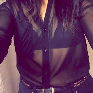 See Through Button Up Black Shirt